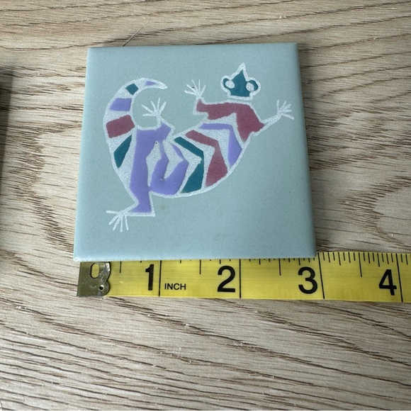 Southwestern Native American Petroglyph Style Tile Coasters Pastel Made In Japan - Picture 8 of 8
